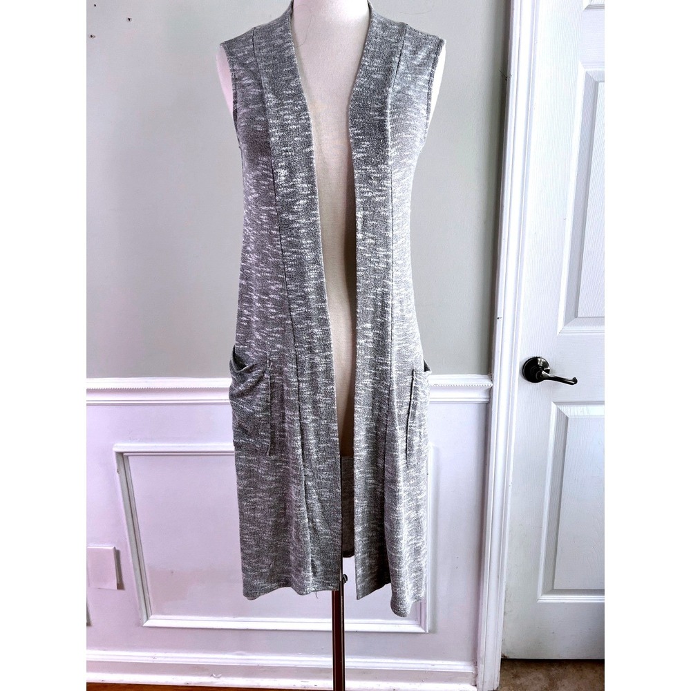 Fig & Olive Longline Vest‎ Cardigan Women Small Space Dye Gray Open Front Pocket